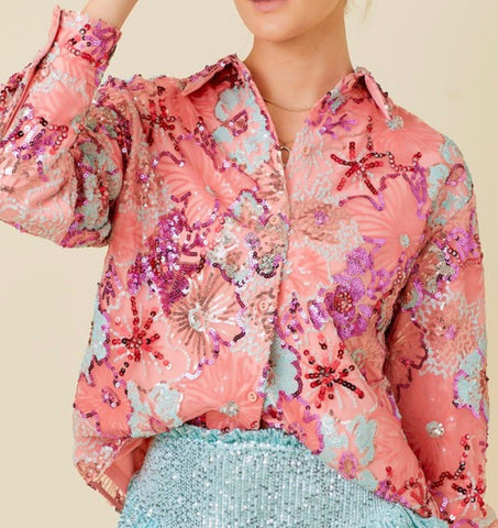 Multi sequin floral shirt