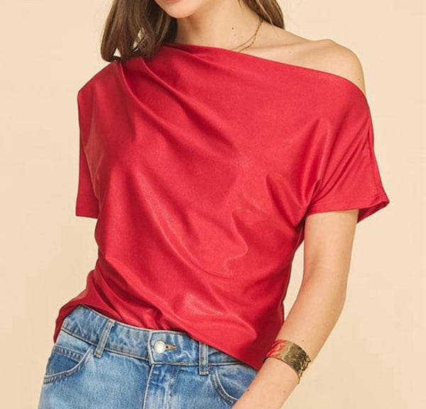 Off-Shoulder Metallic Top