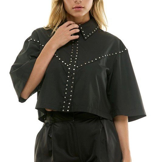 Cropped Button Up w/ Studs