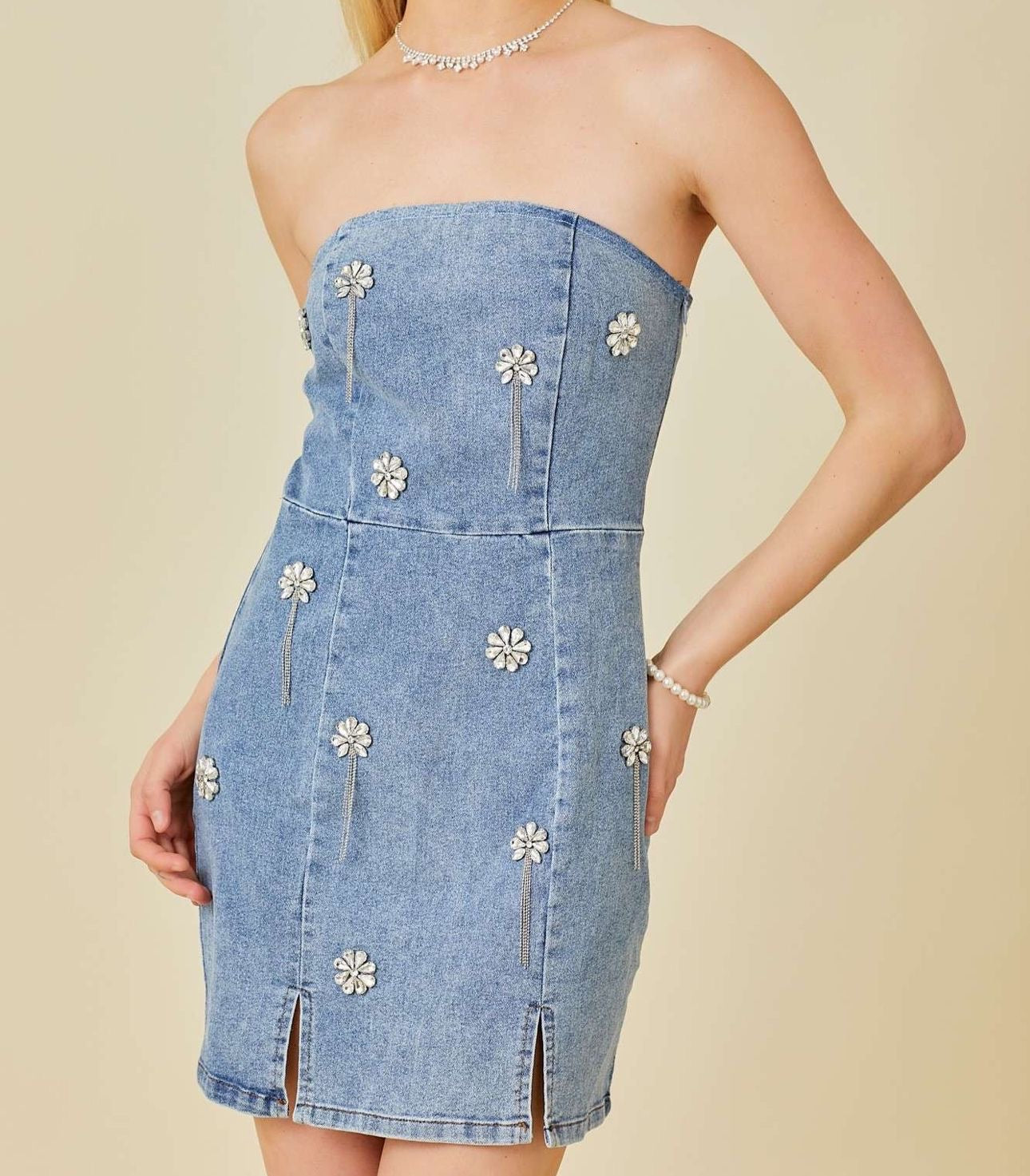 denim dress with stone