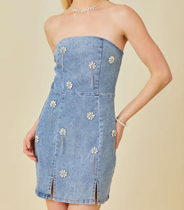 denim dress with stone