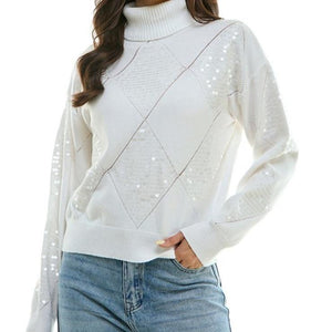 White Sequin Turtleneck Sweater