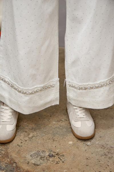 Jewel Cuffed Jeans White