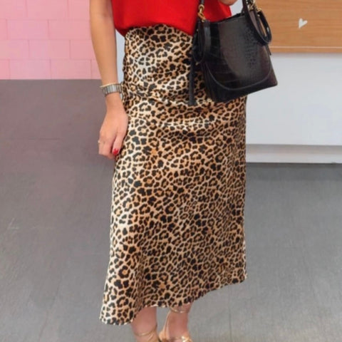 Leopard Satin Skirt