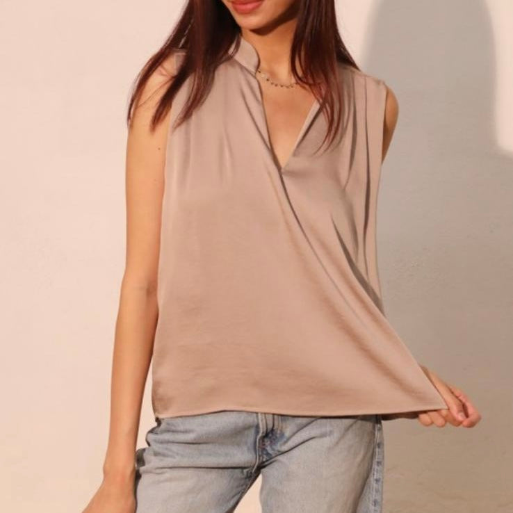 Silk Pleated Sleeveless Top