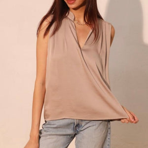 Silk Pleated Sleeveless Top