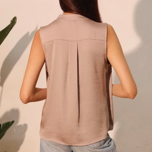 Silk Pleated Sleeveless Top
