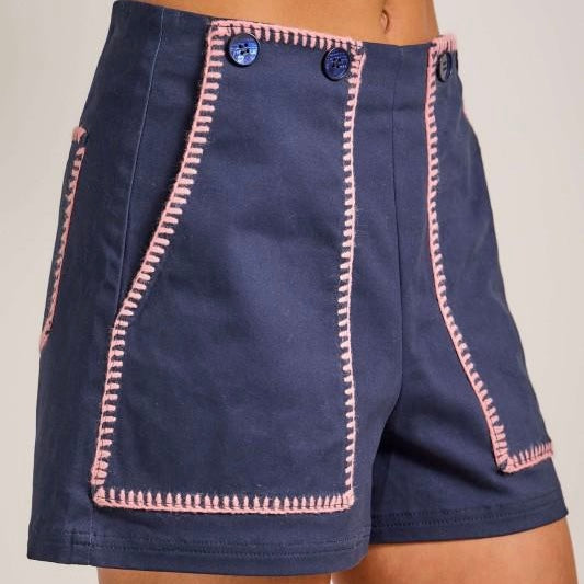 Nautical Stitch High-Waist Shorts