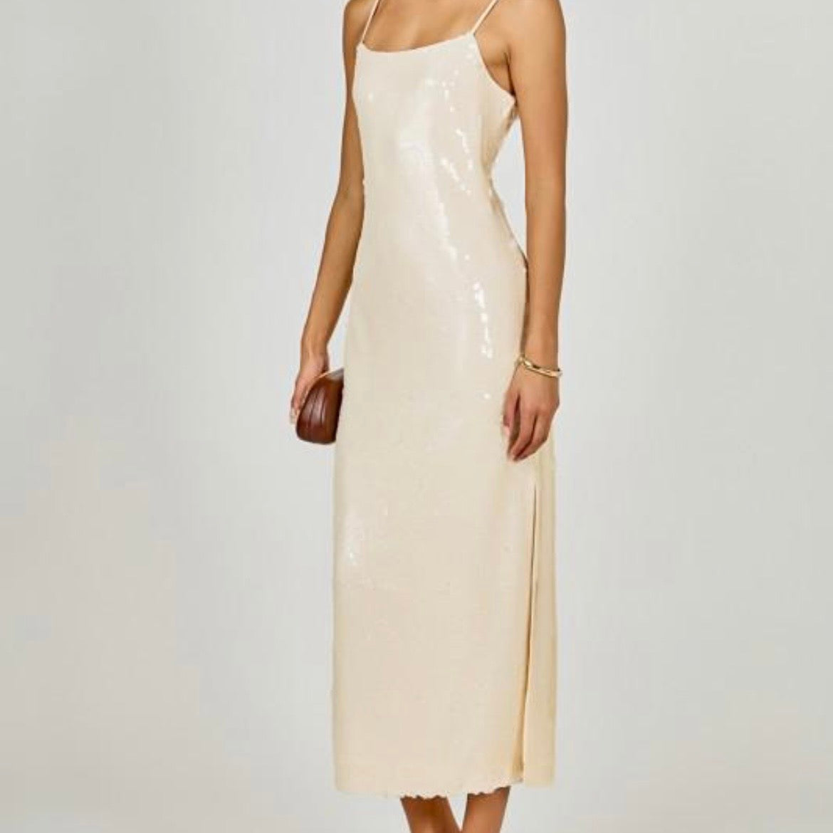 white sequin slip dress White Beaded Gown - White Sequin Gown - Slip Bridal Maxi Dress