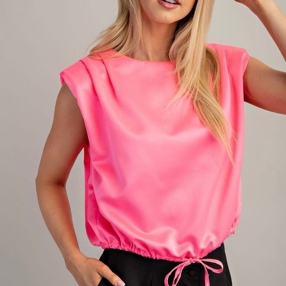 Satin tie top neon pink