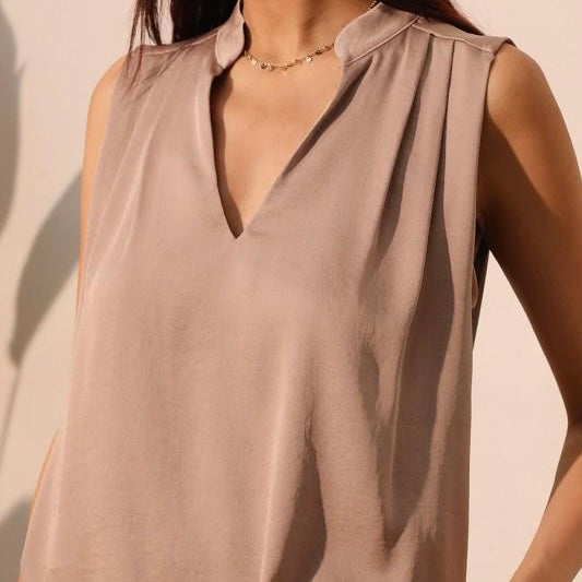 Silk Pleated Sleeveless Top