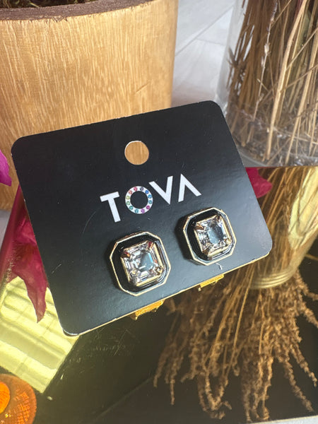 TOVA Black Octagon Stud Earrings
