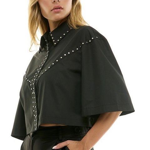 Cropped Button Up w/ Studs