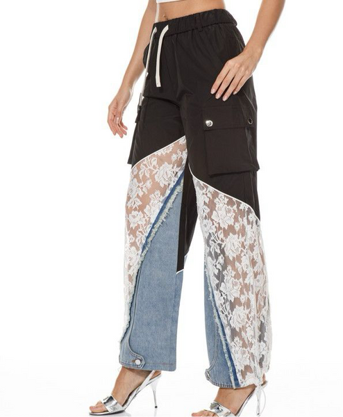 Cargo Pants with Lace Contrast