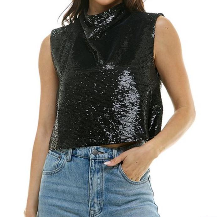 Black Sequin Tank Top