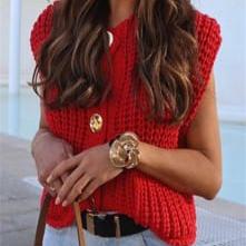 Red Knit Crop Tank Top