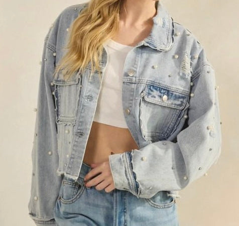 Scallop detailed denim jacket