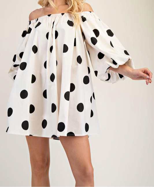 Off Shoulder Polka Dot Mini Dress