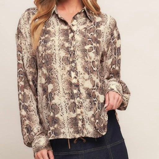 Animal Print Button-Up Top