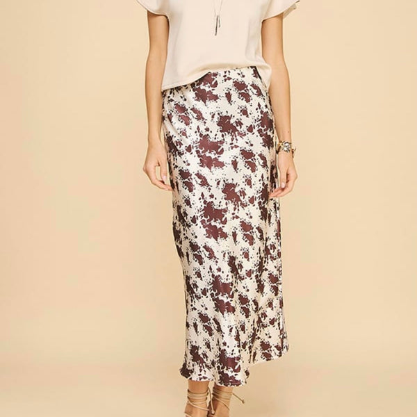 Abstract Print Silk Skirt