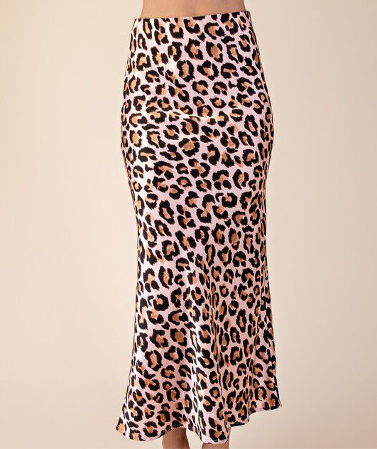 Pink Satin Leopard Skirt