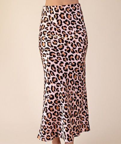 Pink Satin Leopard Skirt
