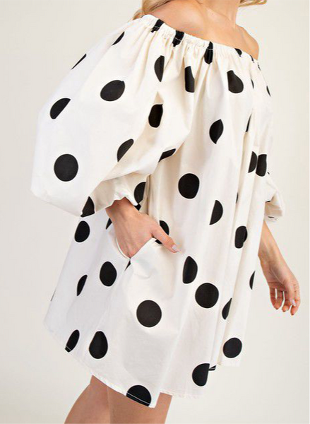 Off Shoulder Polka Dot Mini Dress
