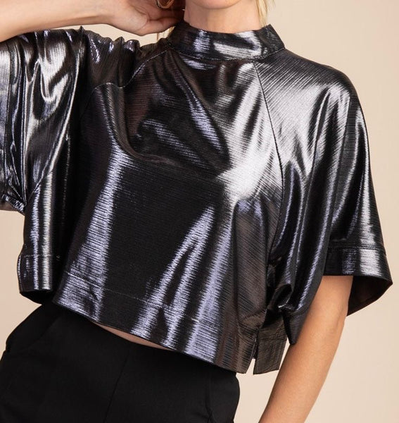 Wide Sleeve Crop Lurex Top