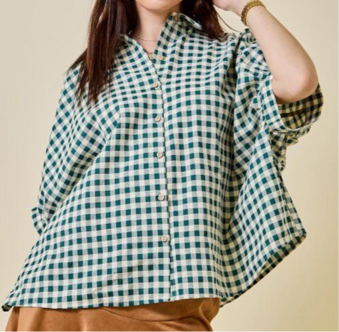 Button Down Gingham Oversized Shirt