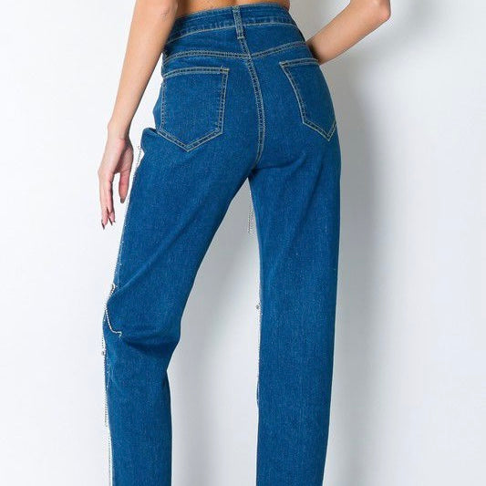 Rhinestone Fringe Jeans