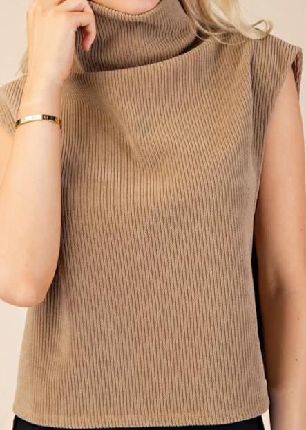 Turtleneck Taupe Sleeveless Knit Top