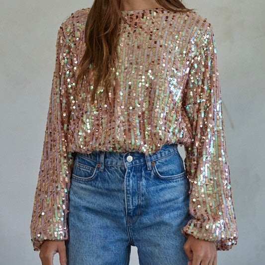 Iridescent Blush Sequin Top