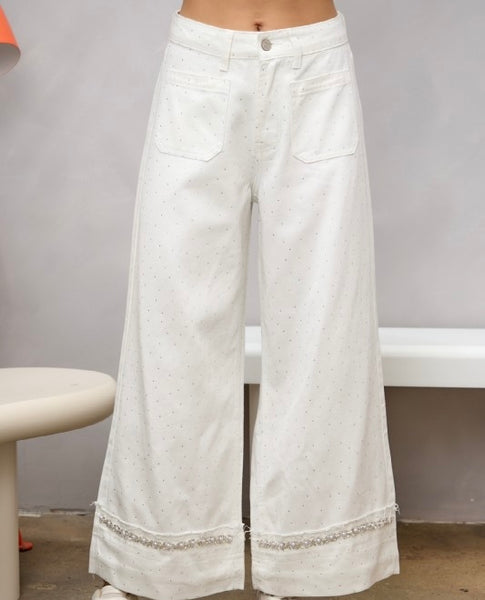Jewel Cuffed Jeans White