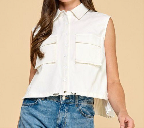 Chest Pockets Cropped Vest