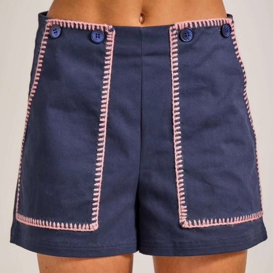 Nautical Stitch High-Waist Shorts