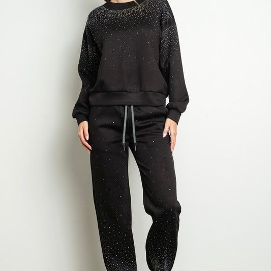 Black and Rhinestone Jogger Set