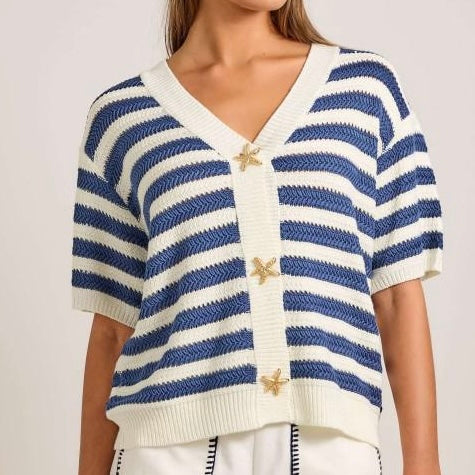 Nautical Stripe Cardigan with Starfish Buttons
