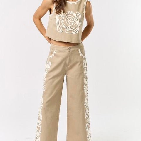 Beige Details Denim Set