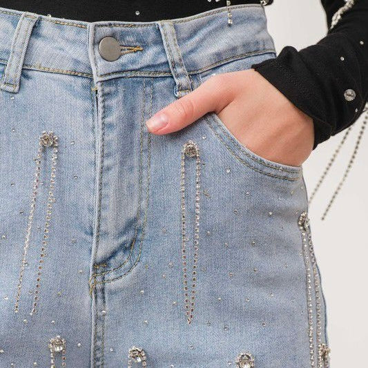 Rhinestone Fringe Jeans