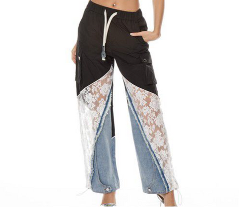 Cargo Pants with Lace Contrast