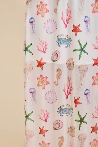 Coastal Seashell Print Midi Skirt