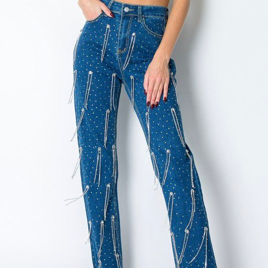 Rhinestone Fringe Jeans