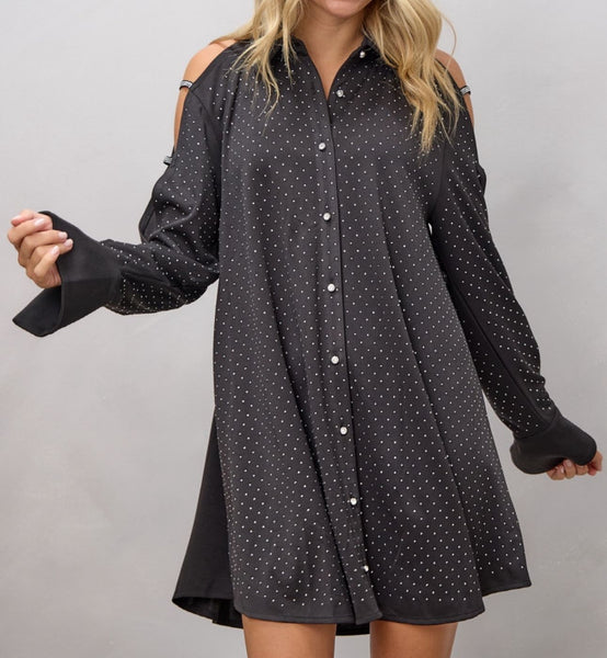 Button up Rhinestone Shirt Dress