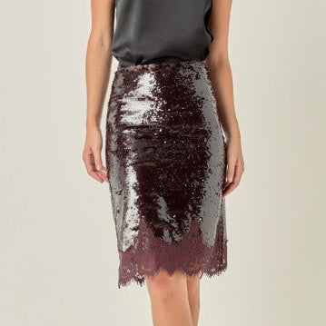 Burgandy Lace Sequin Skirt