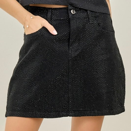 Rhinestones Denim Skirt