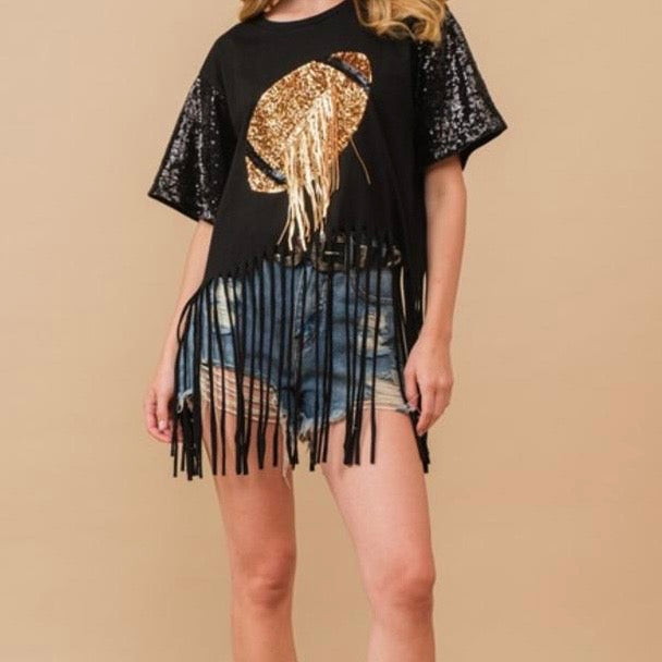 Football top with fringes and sequins