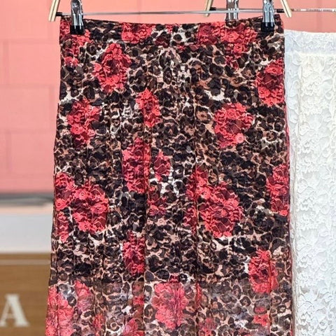 Leopard Rose Print Lace Skirt