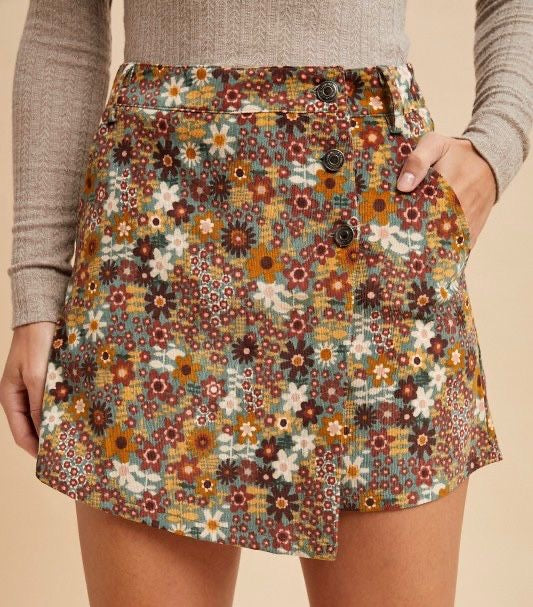 Floral Corduroy Skort