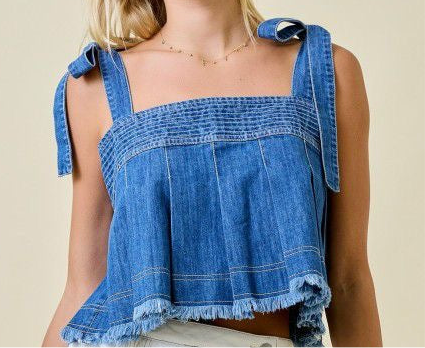 Denim Crop Top With Tie Straps