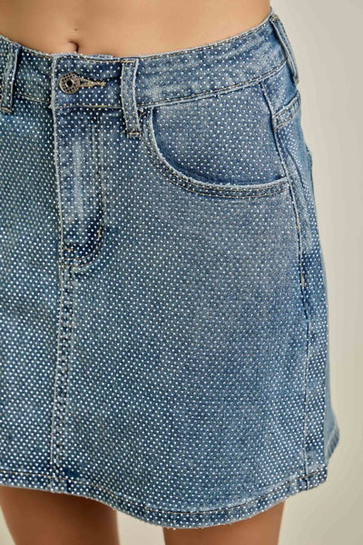 Rhinestones Denim Skirt